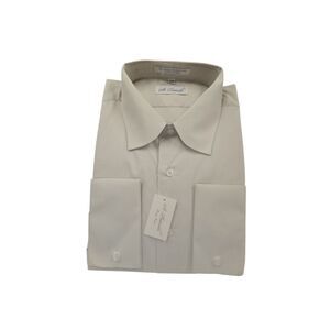 ST. PATRICK MENS BEIGE EASY/CARE FRENCH CUFF CURVED COLLAR DRESS SHIRT. C205